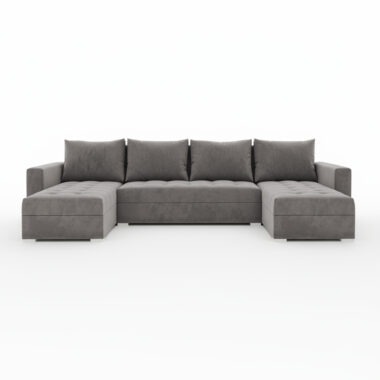 Narożnik z funkcją spania Forset U-kształtny z pojemnikiem na pościel szary welur