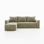 Narożnik z funkcją spania Forset uniwersalny L-kształtny z pojemnikiem na pościel beżowy welur