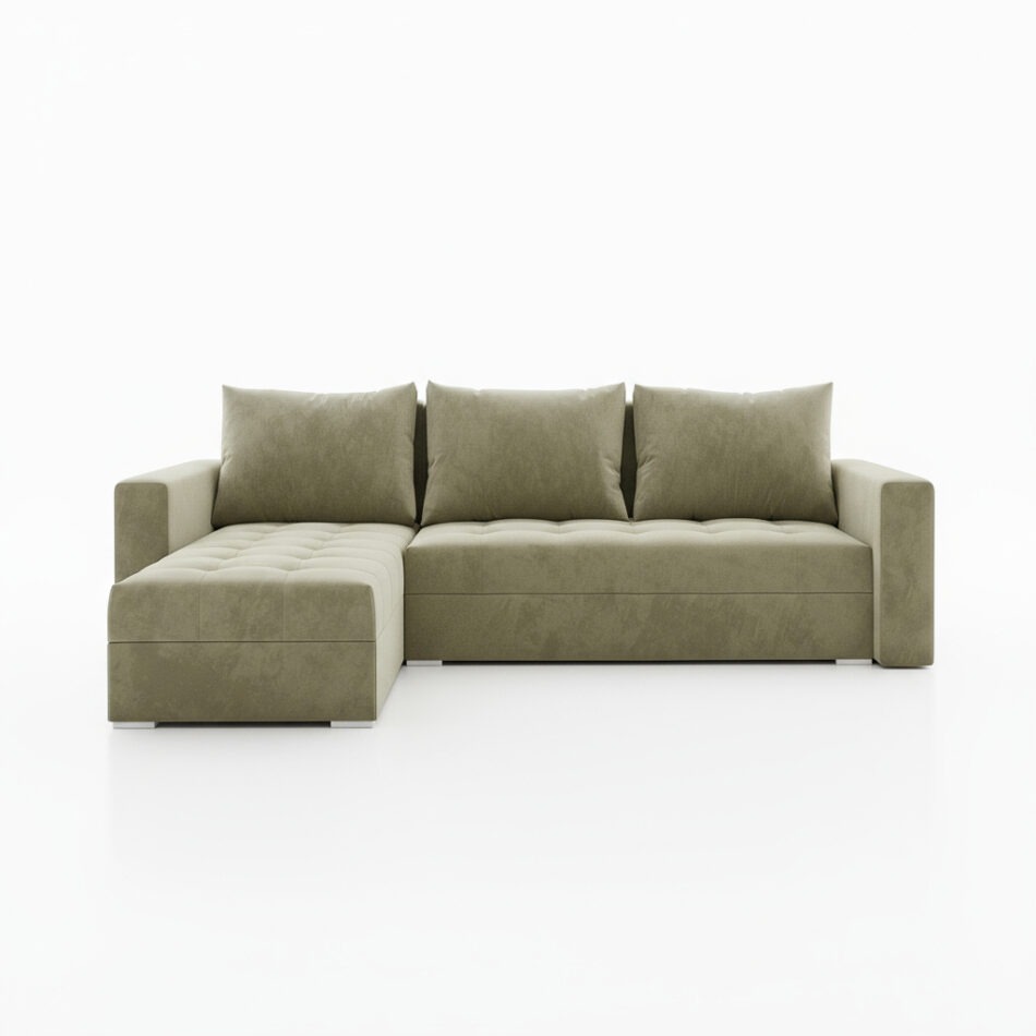 Narożnik z funkcją spania Forset uniwersalny L-kształtny z pojemnikiem na pościel beżowy welur