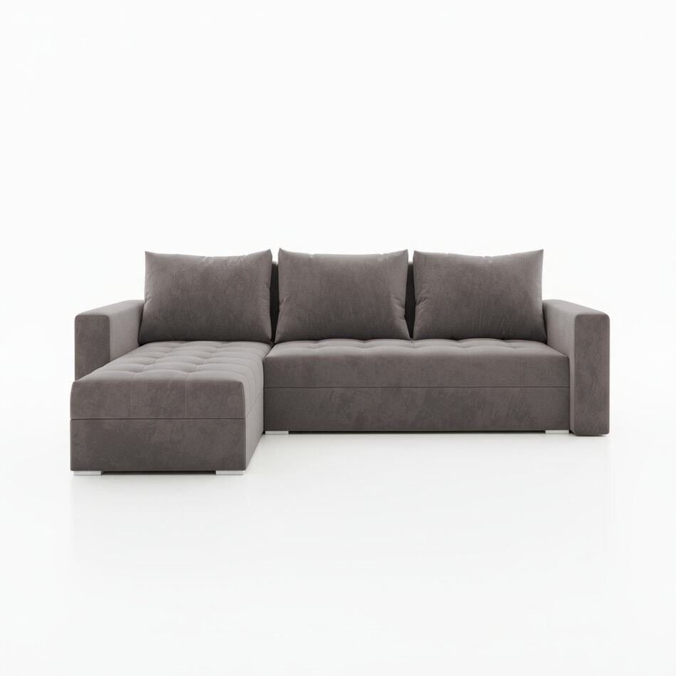 Narożnik z funkcją spania Forset uniwersalny L-kształtny z pojemnikiem na pościel szary welur