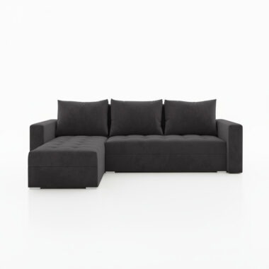 Narożnik z funkcją spania Forset uniwersalny L-kształtny z pojemnikiem na pościel grafitowy welur