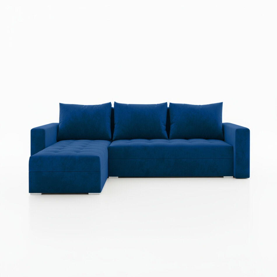 Narożnik z funkcją spania Forset uniwersalny L-kształtny z pojemnikiem na pościel granatowy welur