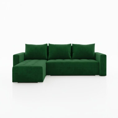 Narożnik z funkcją spania Forset uniwersalny L-kształtny z pojemnikiem na pościel butelkowa zieleń welur