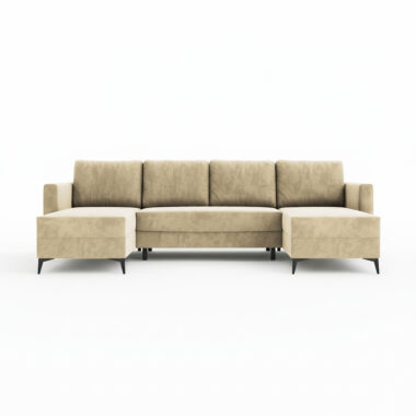 Narożnik z funkcją spania Jord U-kształtny z pojemnikiem na pościel beżowy welur