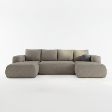 Narożnik z funkcją spania Lambi U-kształtny z pojemnikiem na pościel jasnobrązowy boucle