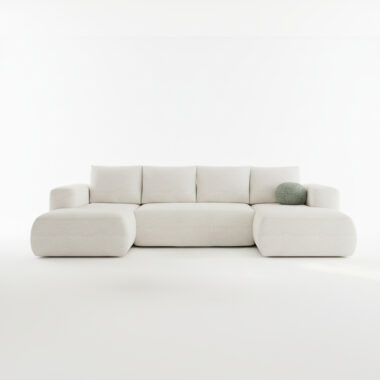 Narożnik z funkcją spania Lambi U-kształtny z pojemnikiem na pościel ciemnokremowy boucle