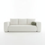 Kanapa z funkcją spania Lambi z pojemnikiem na pościel kremowa boucle