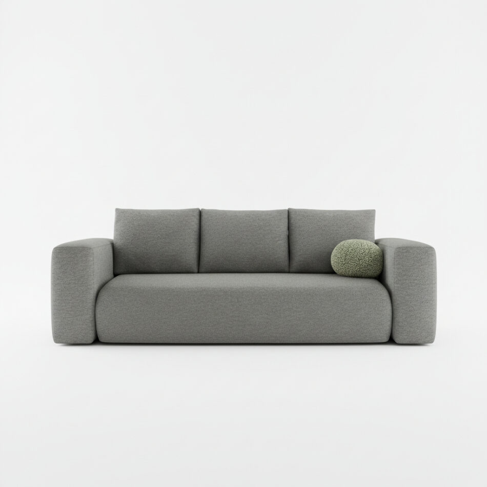 Kanapa z funkcją spania Lambi z pojemnikiem na pościel szara boucle