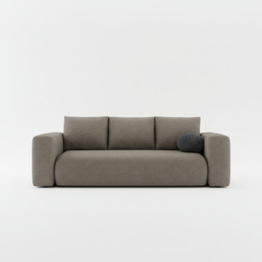 Kanapa z funkcją spania Lambi z pojemnikiem na pościel jasnobrązowa boucle