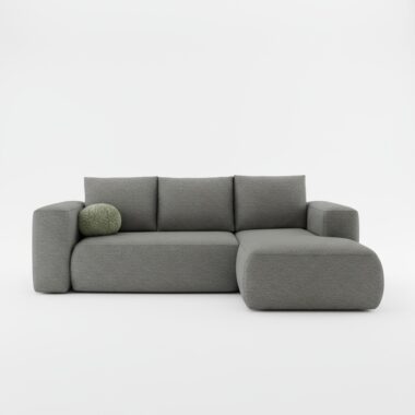 Narożnik z funkcją spania Lambi prawy L-kształtny z pojemnikiem na pościel szary boucle