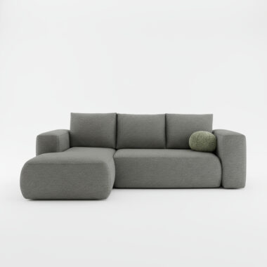 Narożnik z funkcją spania Lambi lewy L-kształtny z pojemnikiem na pościel szary boucle