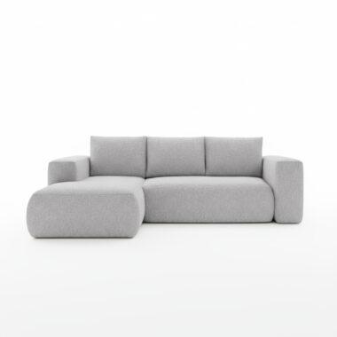 Narożnik z funkcją spania Lambi lewy L-kształtny z pojemnikiem na pościel szary szenil