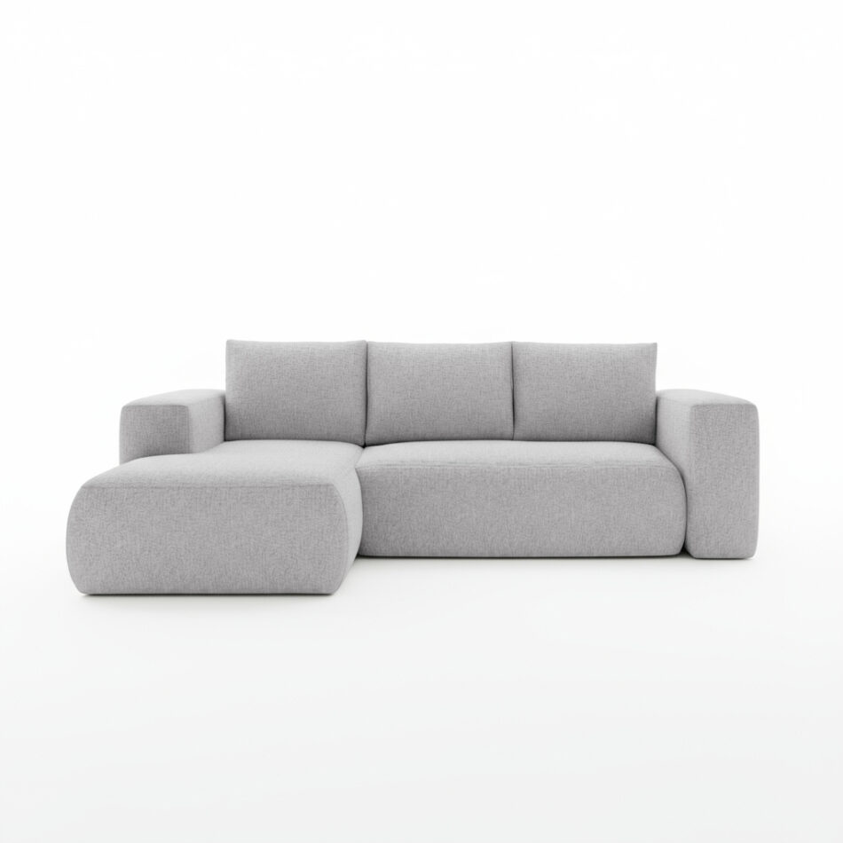 Narożnik z funkcją spania Lambi lewy L-kształtny z pojemnikiem na pościel szary szenil