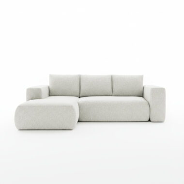 Narożnik z funkcją spania Lambi lewy L-kształtny z pojemnikiem na pościel kremowy szenil