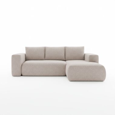 Narożnik z funkcją spania Lambi prawy L-kształtny z pojemnikiem na pościel beżowy szenil