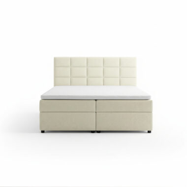 Łóżko kontynentalne Eris z pojemnikami na pościel kremowy welur