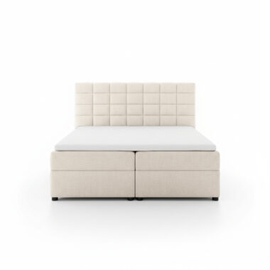 Łóżko kontynentalne Mio z tapicerowanym zagłówkiem kremowy welur