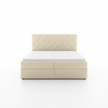 Łóżko kontynentalne Zori z pojemnikami na pościel kremowy welur