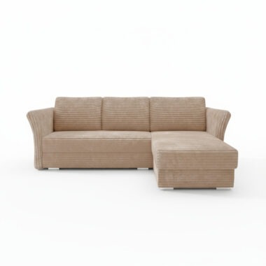 Narożnik z funkcją spania Merino uniwersalny L-kształtny z pojemnikiem na pościel beżowy sztruks