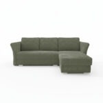 Narożnik z funkcją spania Merino uniwersalny L-kształtny z pojemnikiem na pościel zielony sztruks