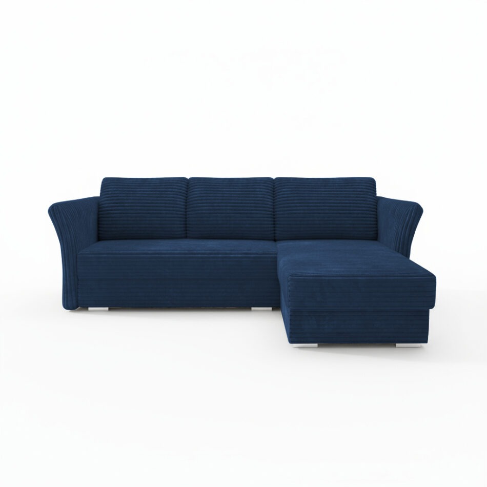 Narożnik z funkcją spania Merino uniwersalny L-kształtny z pojemnikiem na pościel granatowy sztruks