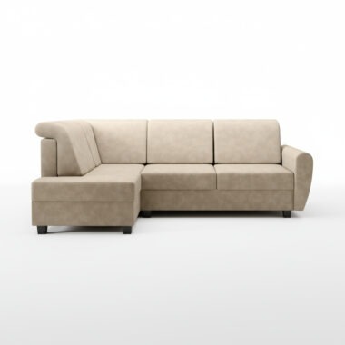 Narożnik z funkcją spania Milo lewy L-kształtny z pojemnikiem na pościel beżowa plecionka