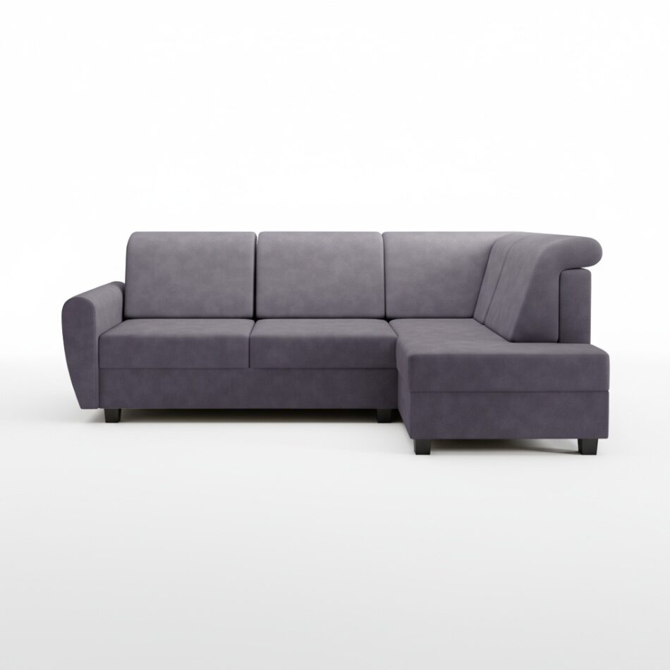 Narożnik z funkcją spania Milo prawy L-kształtny z pojemnikiem na pościel szara plecionka