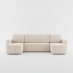 Narożnik z funkcją spania Mimir U-kształtny z pojemnikiem na pościel kremowy sztruks