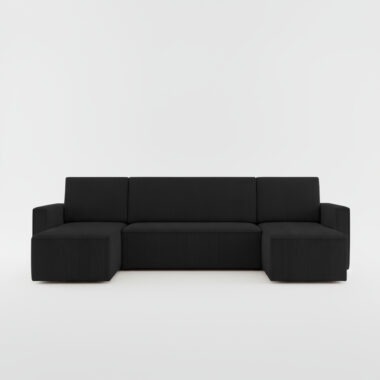 Narożnik z funkcją spania Mimir U-kształtny z pojemnikiem na pościel czarny sztruks