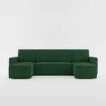 Narożnik z funkcją spania Mimir U-kształtny z pojemnikiem na pościel butelkowa zieleń sztruks