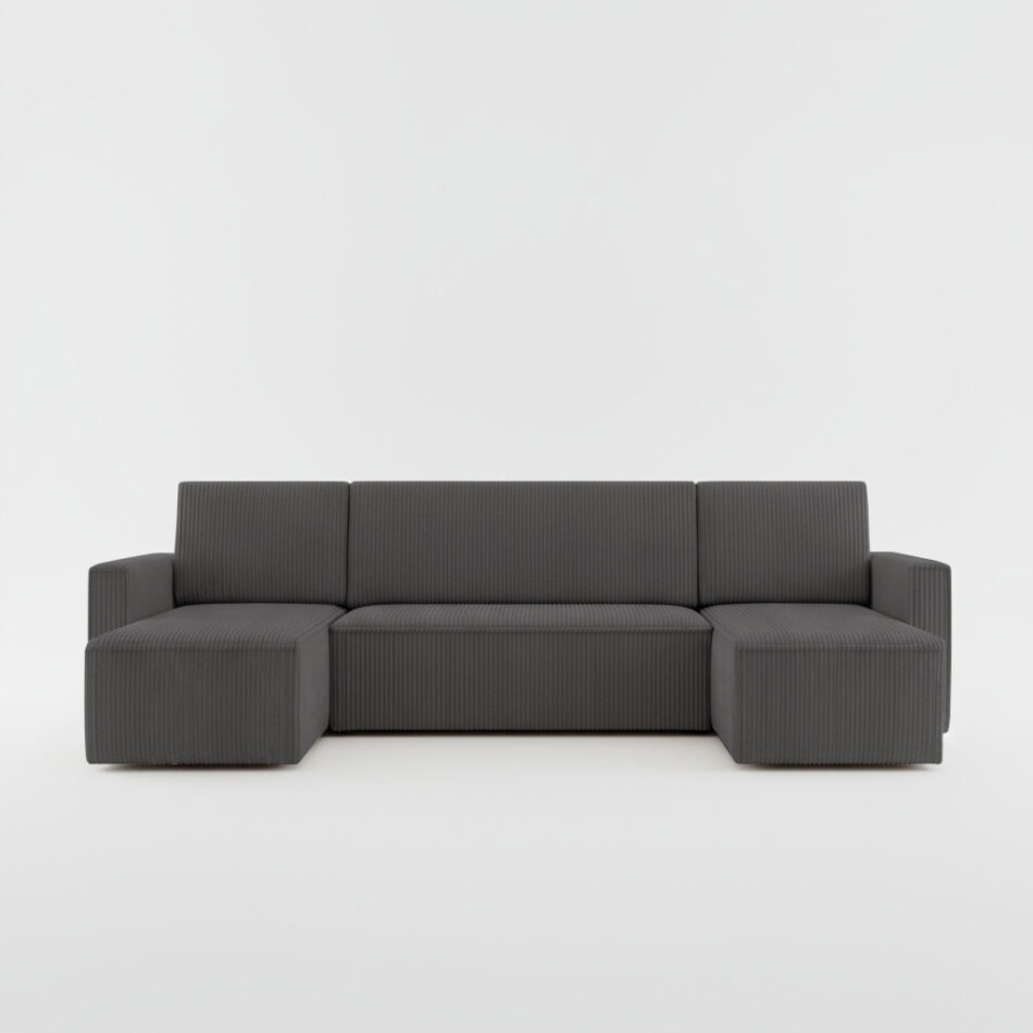 Narożnik z funkcją spania Mimir U-kształtny z pojemnikiem na pościel ciemnoszary sztruks