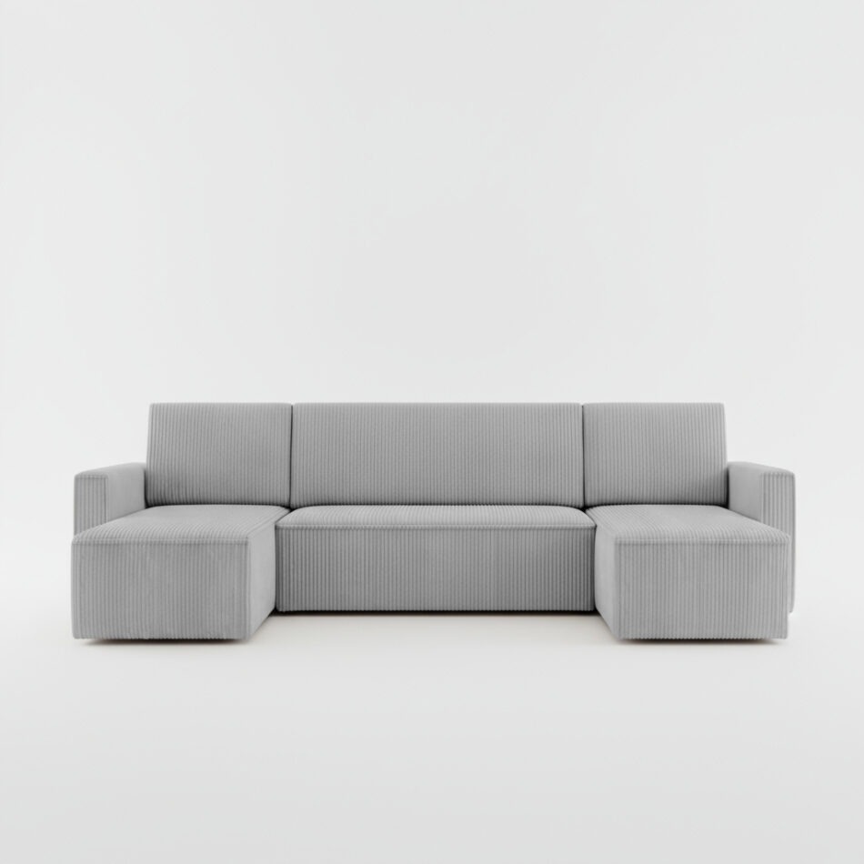 Narożnik z funkcją spania Mimir U-kształtny z pojemnikiem na pościel jasnoszary sztruks