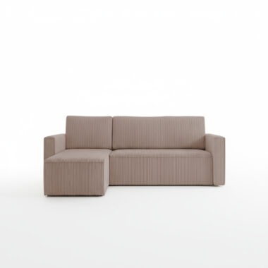 Narożnik z funkcją spania Mimir uniwersalny L-kształtny z pojemnikiem na pościel beżowy sztruks