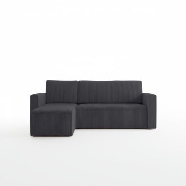 Narożnik z funkcją spania Mimir uniwersalny L-kształtny z pojemnikiem na pościel grafitowy sztruks