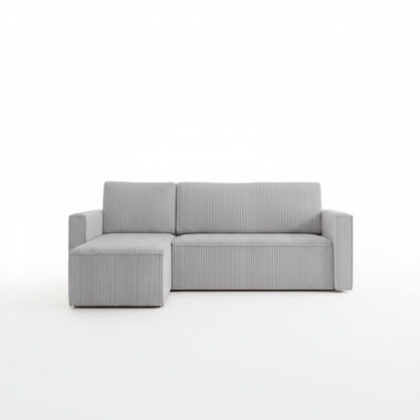 Narożnik z funkcją spania Mimir uniwersalny L-kształtny z pojemnikiem na pościel szary sztruks