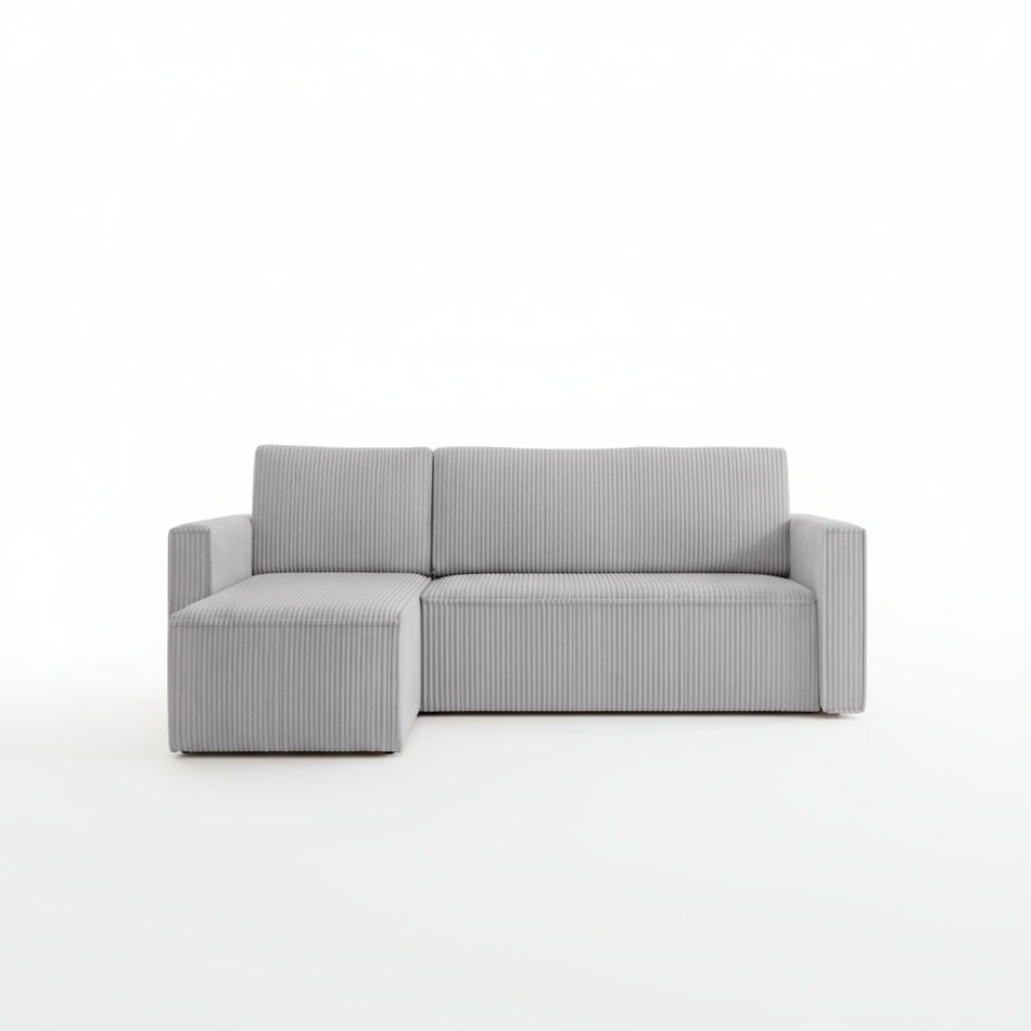 Narożnik z funkcją spania Mimir uniwersalny L-kształtny z pojemnikiem na pościel szary sztruks