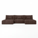 Narożnik z funkcją spania Modulo U-kształtny z pojemnikiem na pościel brązowy sztruks