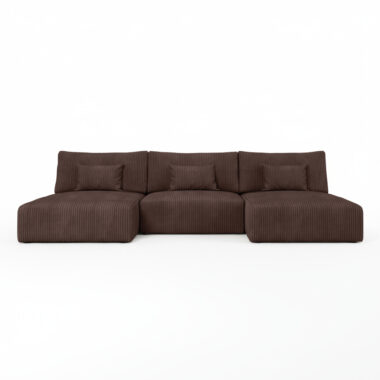 Narożnik z funkcją spania Modulo U-kształtny z pojemnikiem na pościel brązowy sztruks