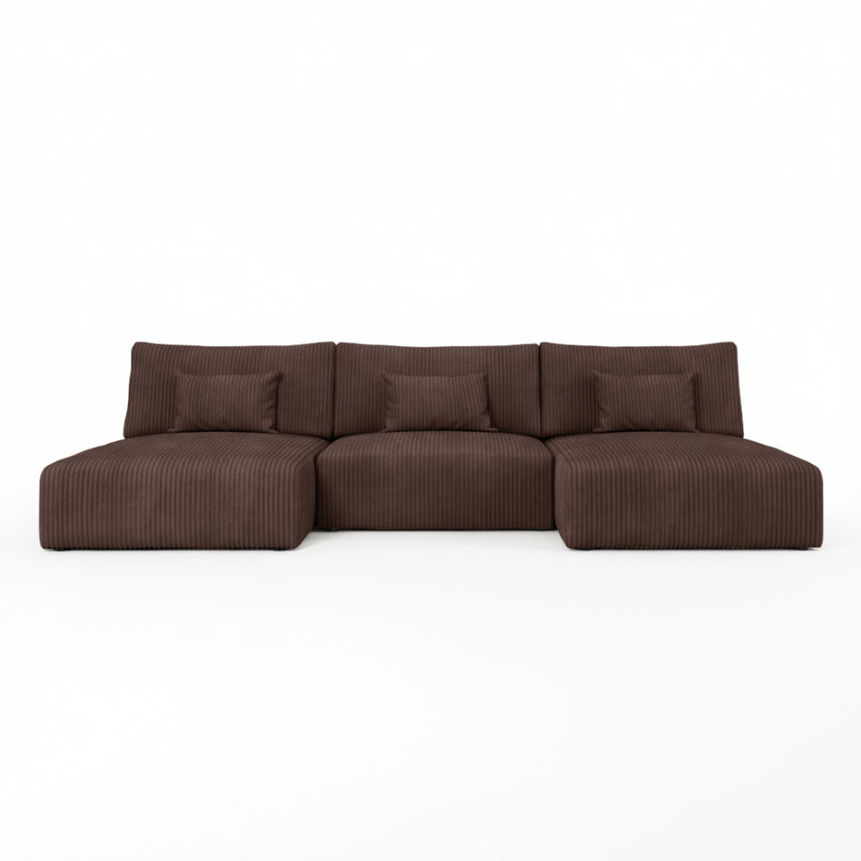 Narożnik z funkcją spania Modulo U-kształtny z pojemnikiem na pościel brązowy sztruks