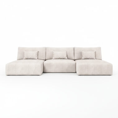 Narożnik z funkcją spania Modulo U-kształtny z pojemnikiem na pościel kremowy sztruks