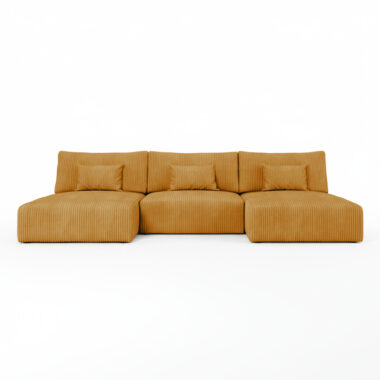 Narożnik z funkcją spania Modulo U-kształtny z pojemnikiem na pościel musztardowy sztruks