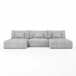 Narożnik z funkcją spania Modulo U-kształtny z pojemnikiem na pościel jasnoszary sztruks