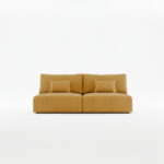 Kanapa z funkcją spania Modulo z pojemnikiem na pościel musztardowy sztruks