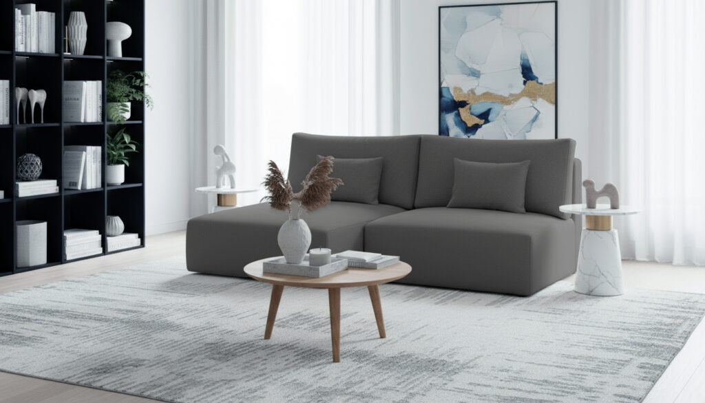 Szara kanapa w salonie