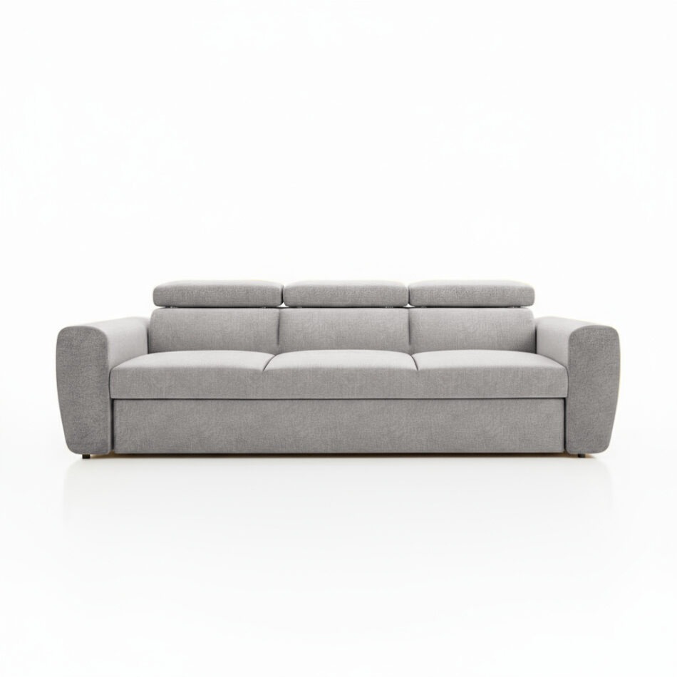 Kanapa z funkcją spania Napoli z regulowanymi zagłówkami szary szenil