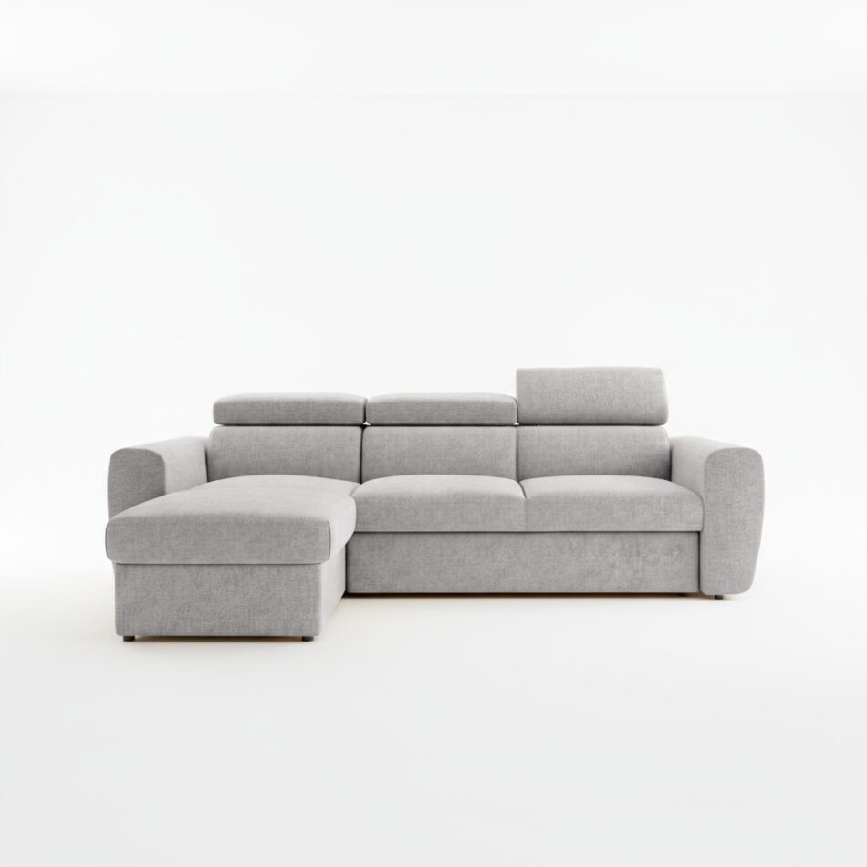 Narożnik z funkcją spania Napoli uniwersalny L-kształtny z pojemnikiem na pościel szary szenil