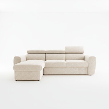 Narożnik z funkcją spania Napoli uniwersalny L-kształtny z pojemnikiem na pościel kremowy szenil