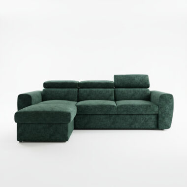 Narożnik z funkcją spania Napoli uniwersalny L-kształtny z pojemnikiem na pościel zielony szenil