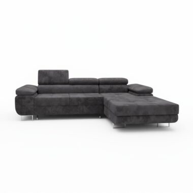 Narożnik z funkcją spania Norberg prawy L-kształtny z regulowanymi zagłówkami grafitowy welur