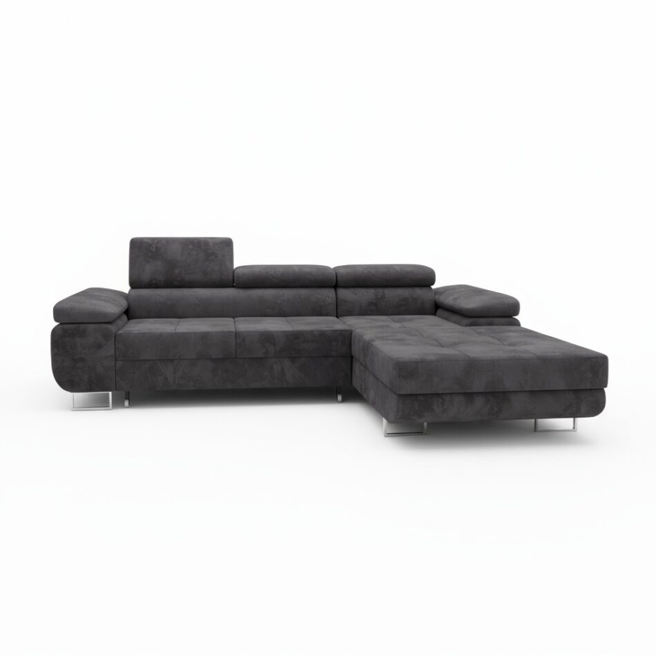 Narożnik z funkcją spania Norberg prawy L-kształtny z regulowanymi zagłówkami grafitowy welur